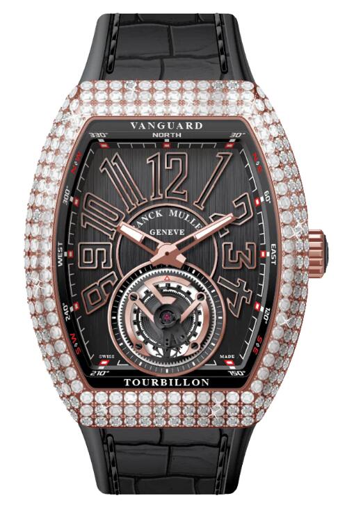 Buy Franck Muller Vanguard Tourbillon Rose Gold White Diamonds Case - Black Replica Watch for sale Cheap Price V 41 T D (NR) (5N) (NR NR 5N)